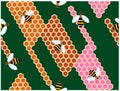 The bees climbing on the colorful hives